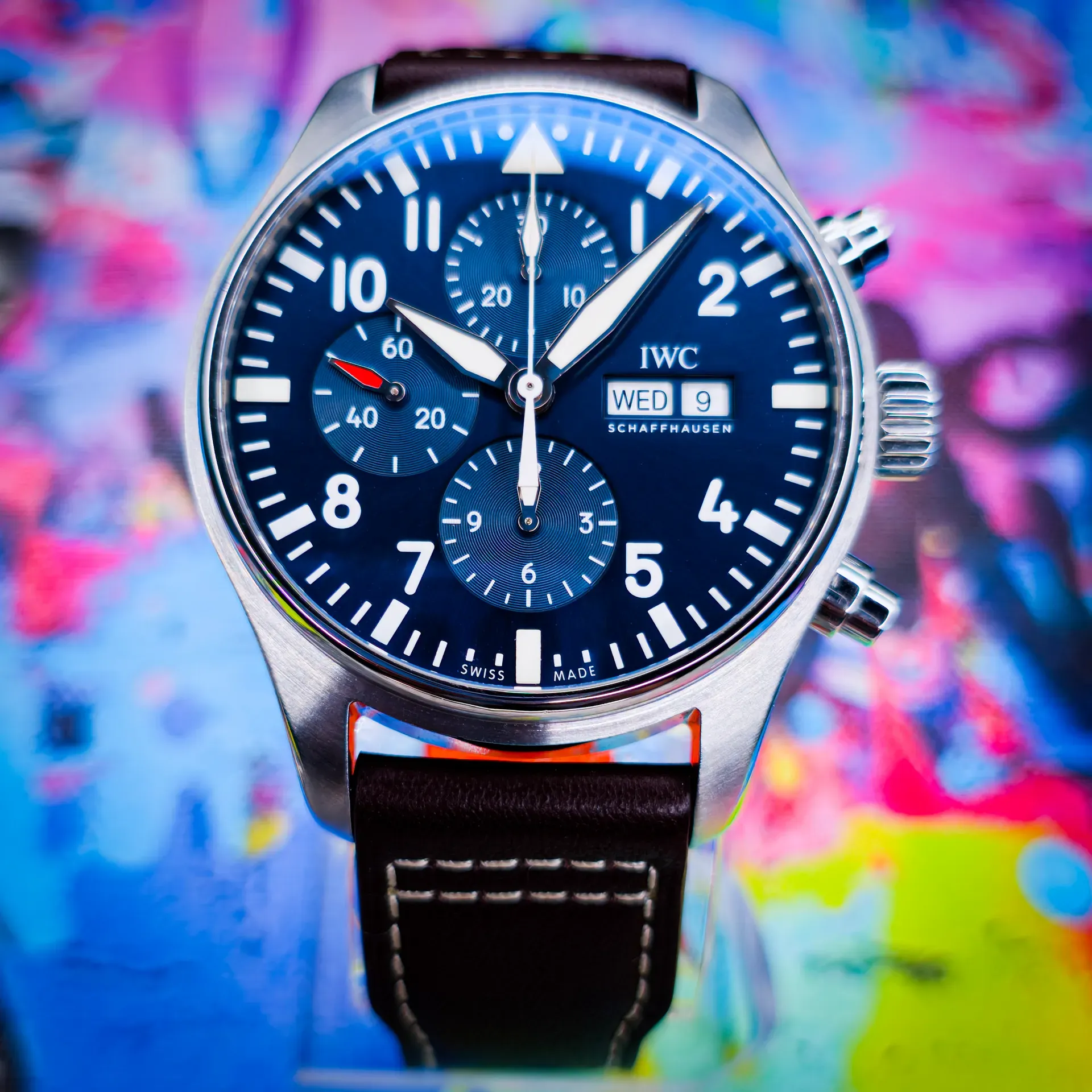 IWC Pilot Chronograph Le Petit Prince IW377714 with blue dial on leather strap