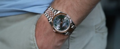 Rolex Datejust with Wimbledon dial on the wrist