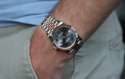Rolex Datejust with Wimbledon dial on the wrist