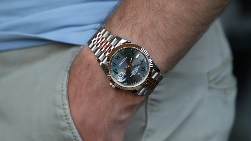 Rolex Datejust with Wimbledon dial on the wrist