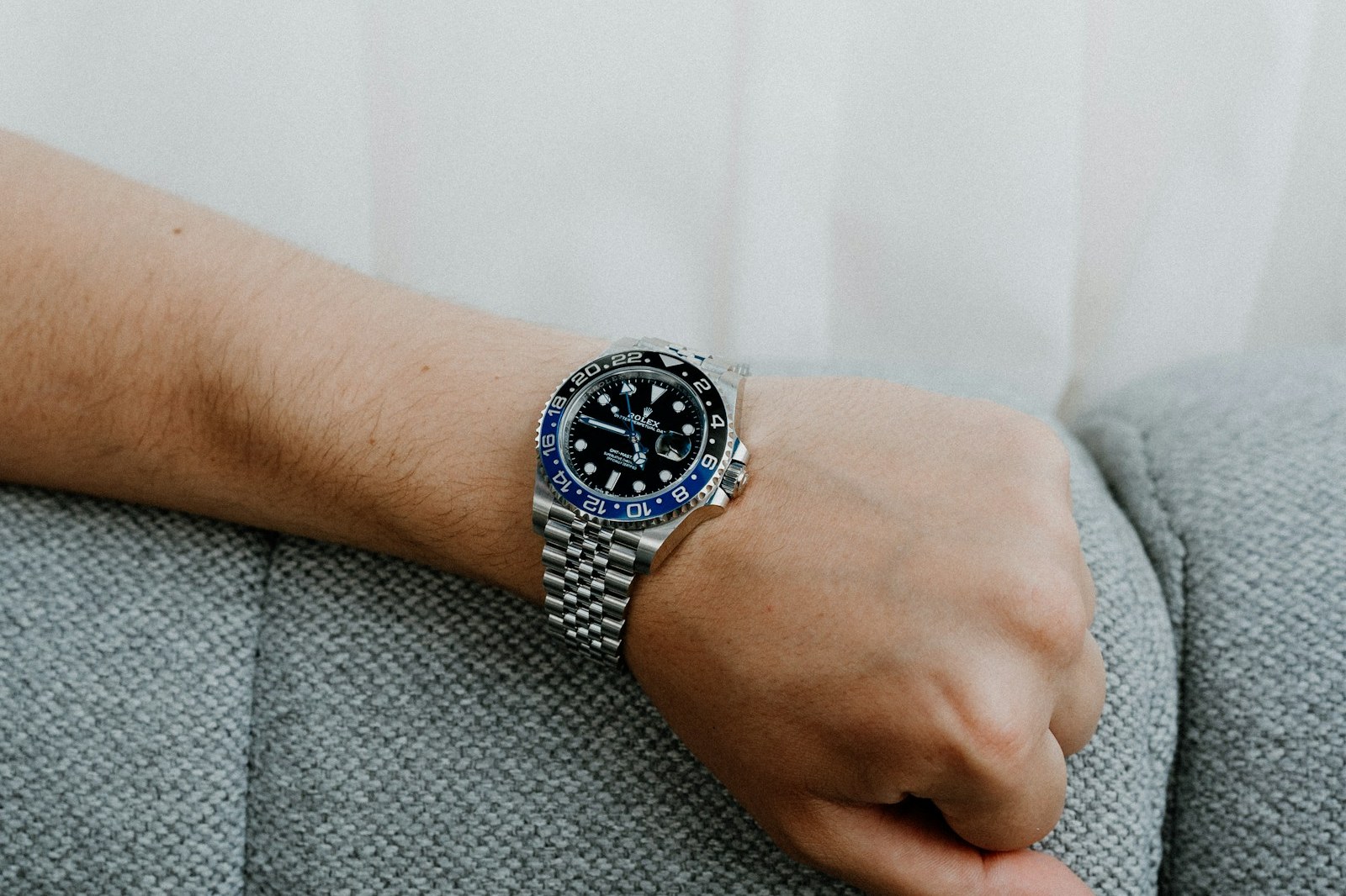 Rolex GMT-Master II 126710BLNR on a jubilee bracelet, on the wrist