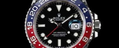 Steel Rolex GMT-Master II Pepsi with blue and red ceramic bezel and black dial on an Oyster bracelet