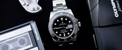 Steel Rolex Submariner Date with black dial and black ceramic bezel on an Oyster bracelet