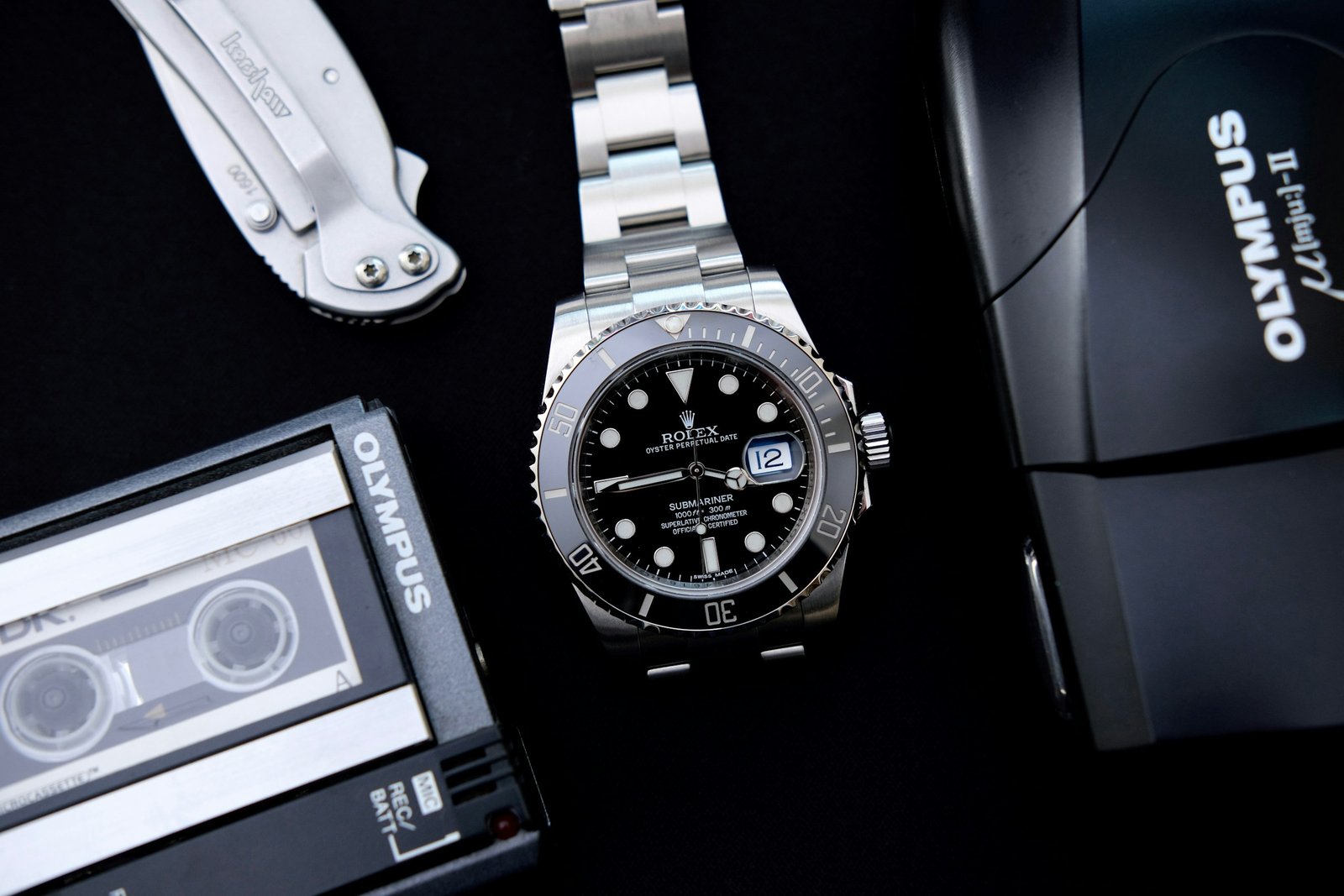 Steel Rolex Submariner Date with black dial and black ceramic bezel on an Oyster bracelet